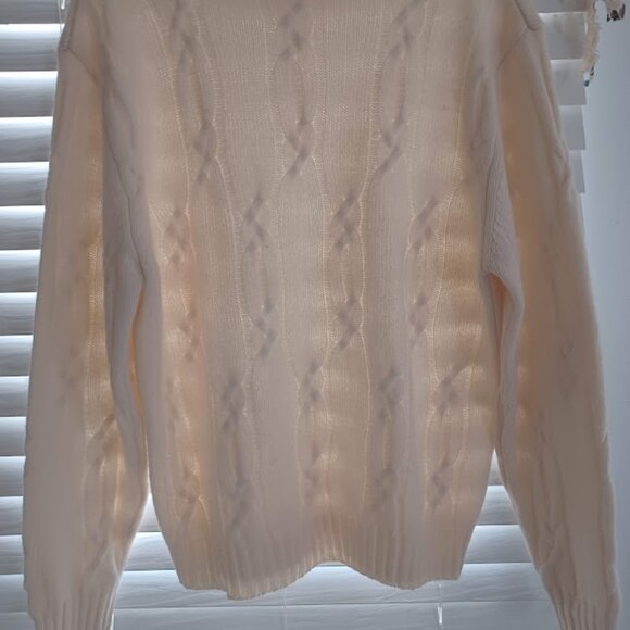Talbots Women’s XL Cable Knit Sweater Wool Angora Blend Mock Neck Cream White - Picture 4 of 5